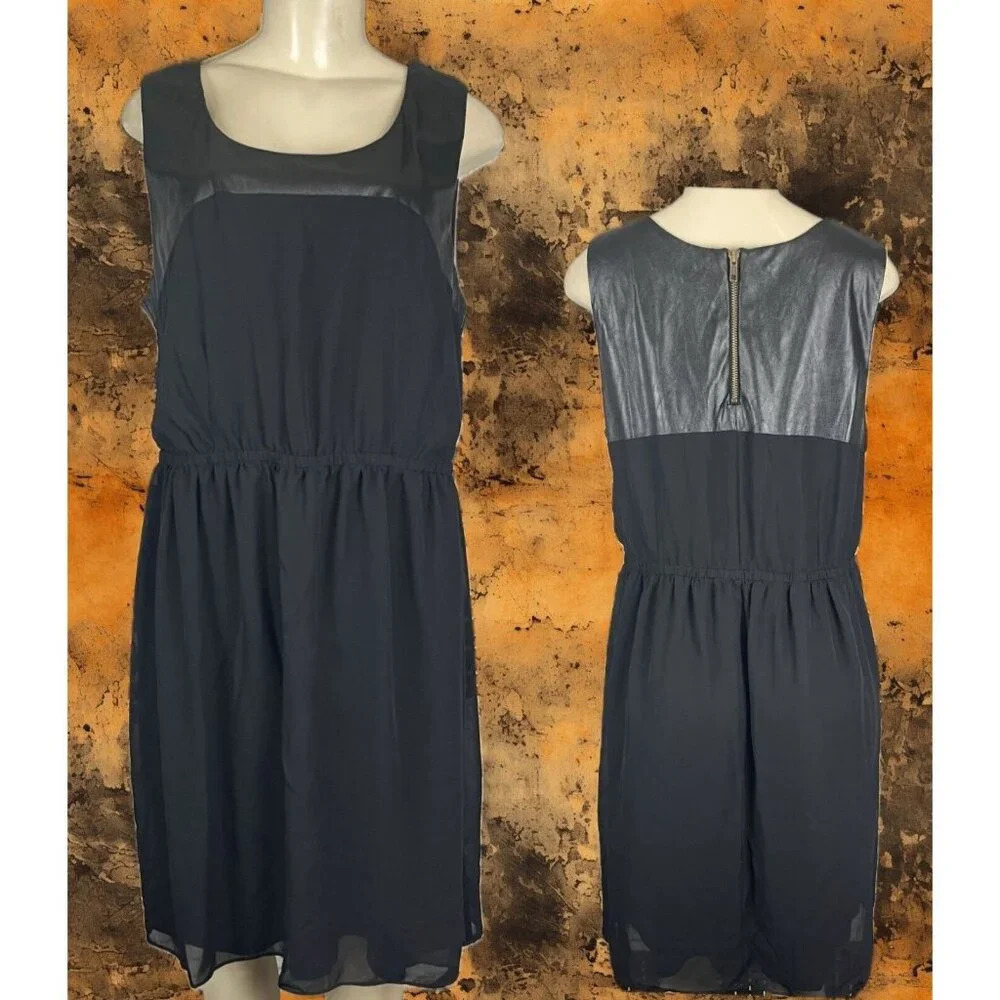 Lane Bryant L Black Faux Leather Detail Scoop Neckline Zip Back Above Knee Dress
